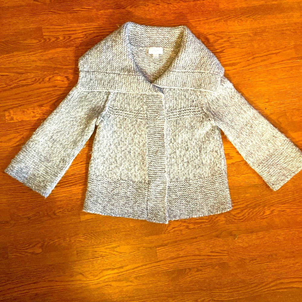 LOFT Gray Knit Sweater Jacket Wide Collar Cardigan Small